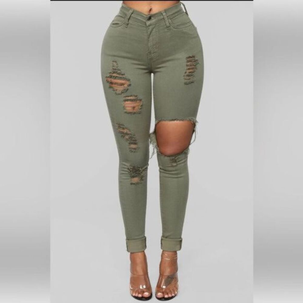 Fashion Nova Glistening Jeans - Olive